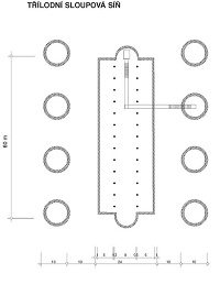 Půdorys třílodních sloupových síní